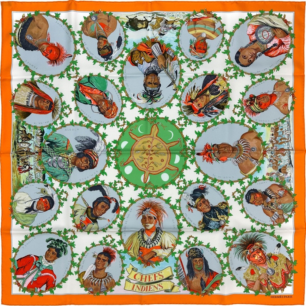 Hermes Silk Scarf Chief Indiens 90
